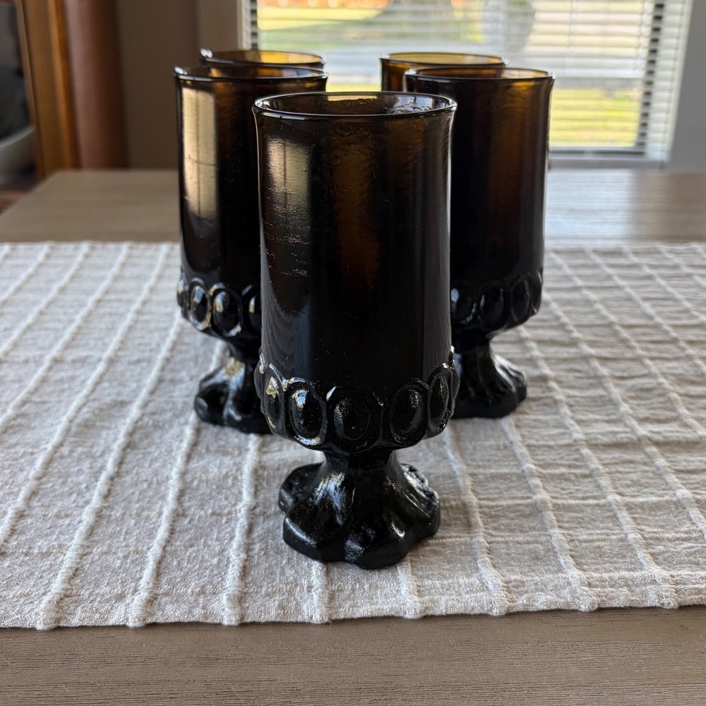 Tiffin Franciscan Madeira tea goblets Smoke brown color 6.5" tall set of 5